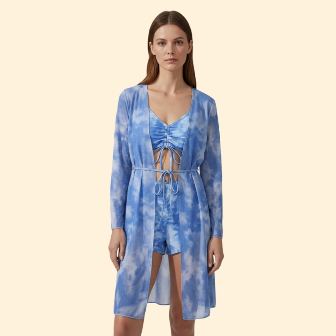 Women's Tie-Dye Bikini Set with Sheer Cover-Up
