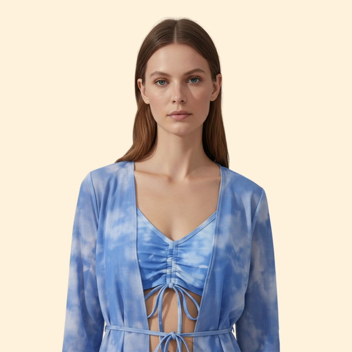 Women's Tie-Dye Bikini Set with Sheer Cover-Up