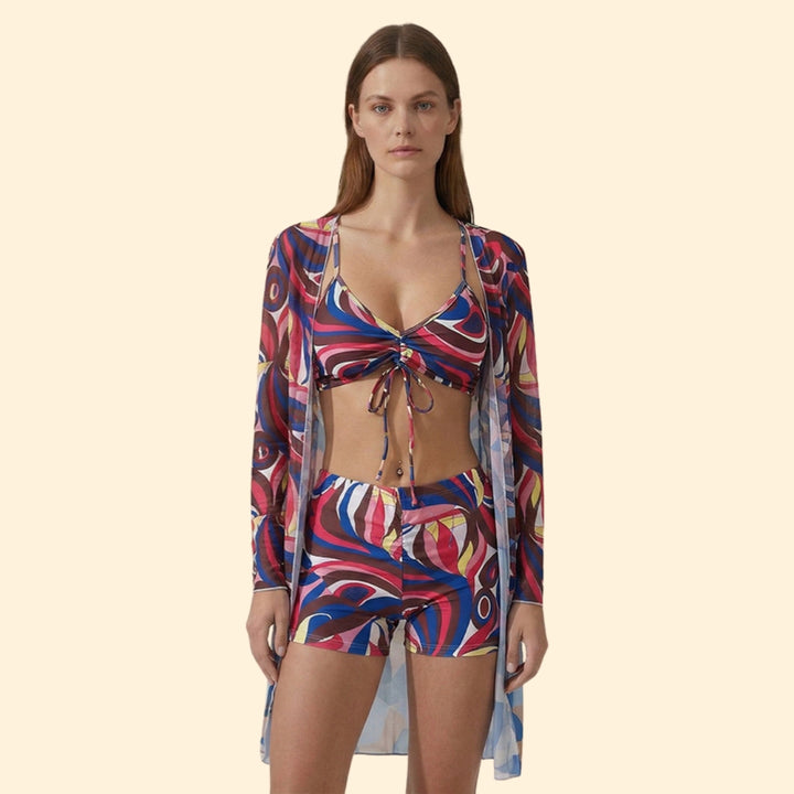 Women's Tie-Dye Bikini Set with Sheer Cover-Up