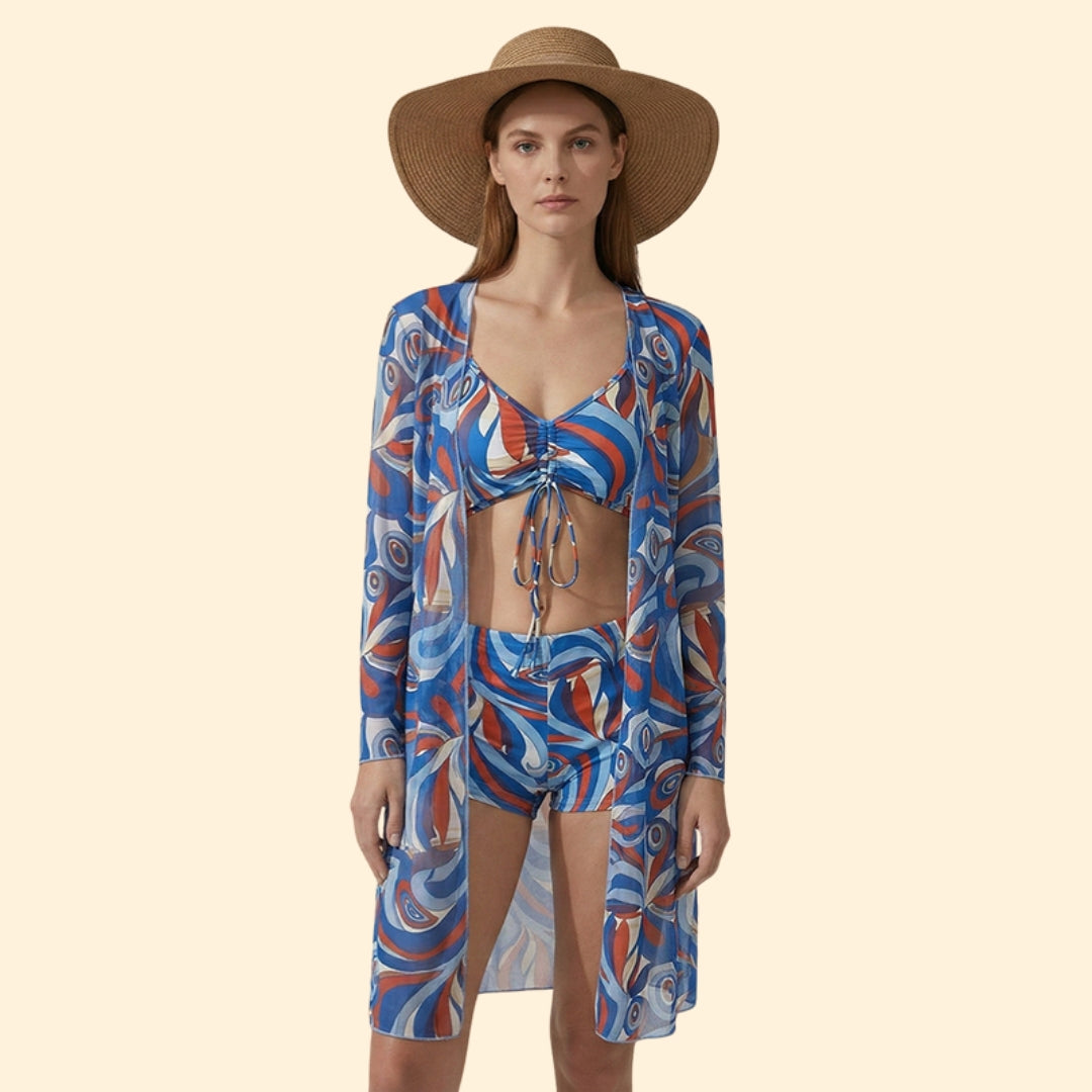 Women's Tie-Dye Bikini Set with Sheer Cover-Up