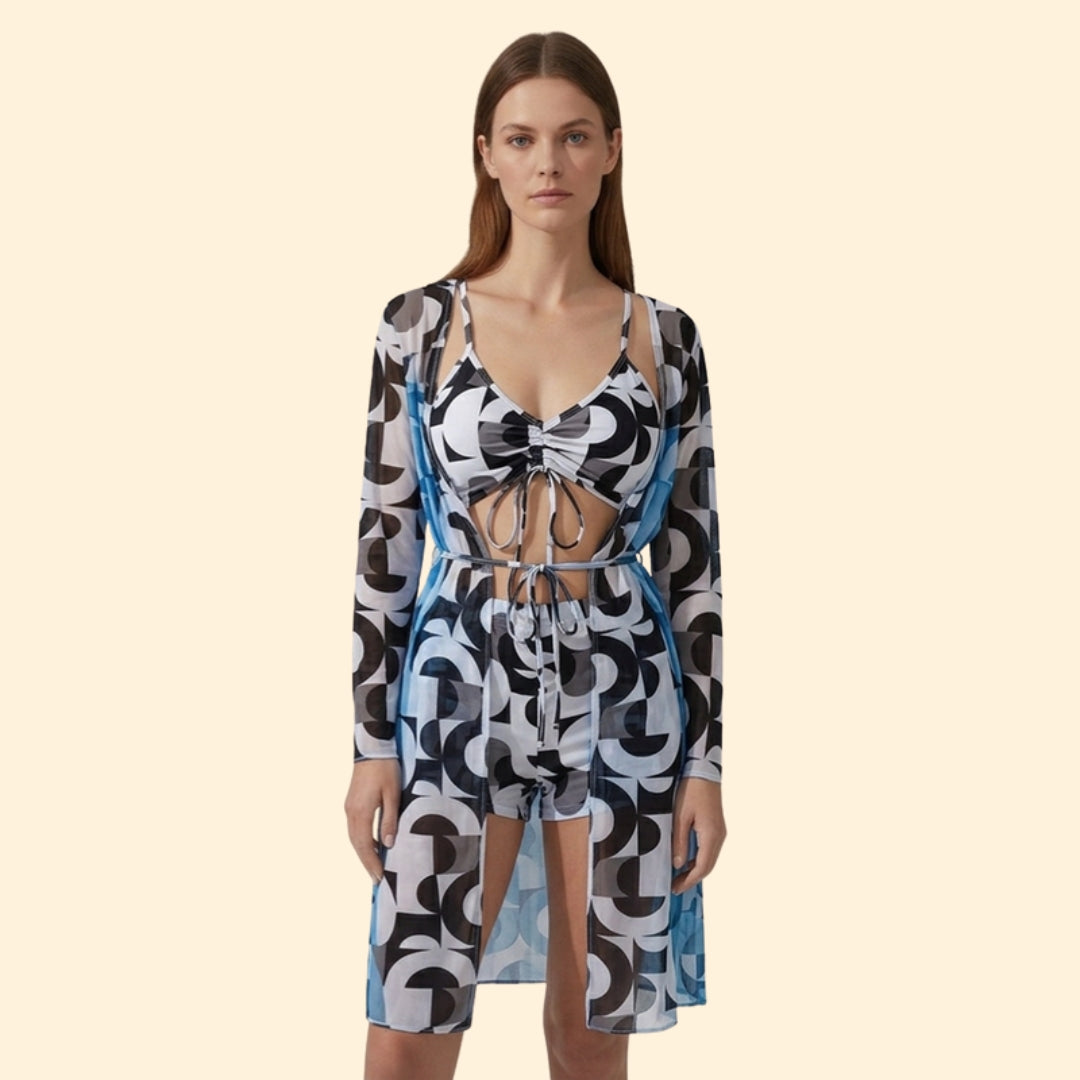 Women's Tie-Dye Bikini Set with Sheer Cover-Up