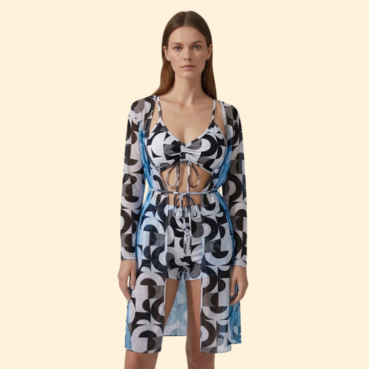 Women's Tie-Dye Bikini Set with Sheer Cover-Up
