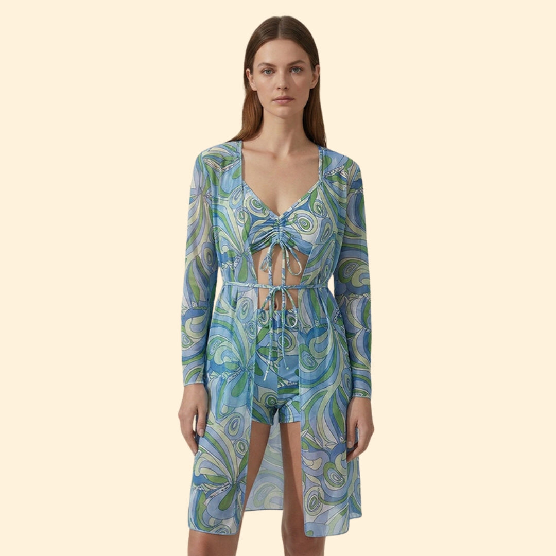 Women's Tie-Dye Bikini Set with Sheer Cover-Up