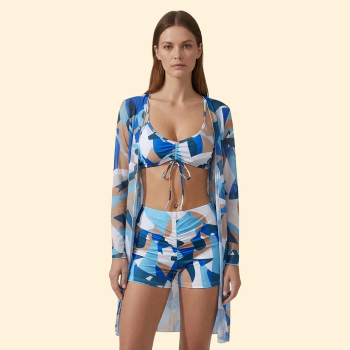 Women's Tie-Dye Bikini Set with Sheer Cover-Up