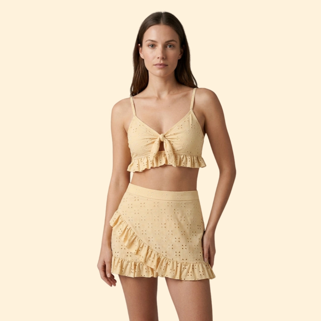 Women's Tie-Front Crop Top and Skirt Set for Summer