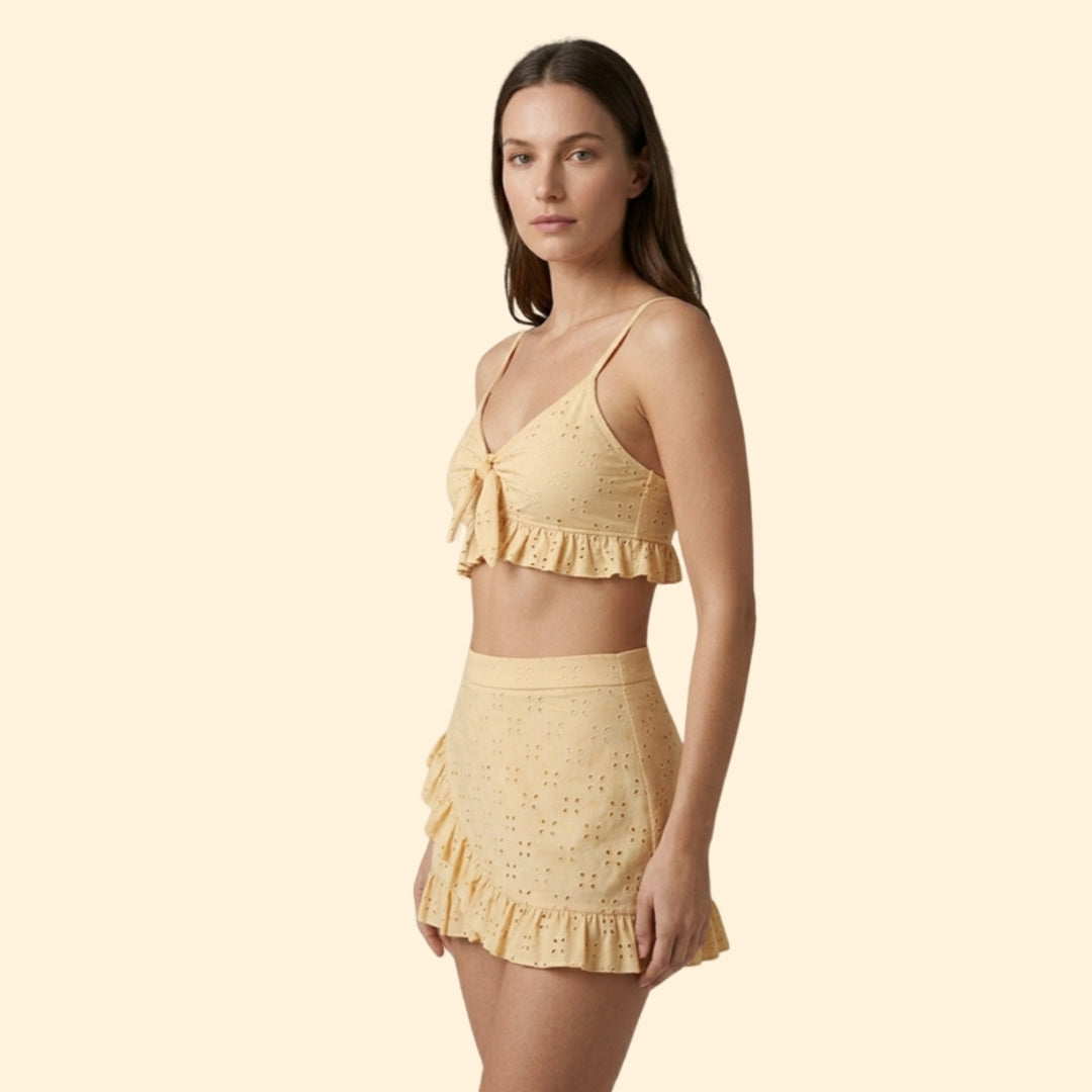 Women's Tie-Front Crop Top and Skirt Set for Summer