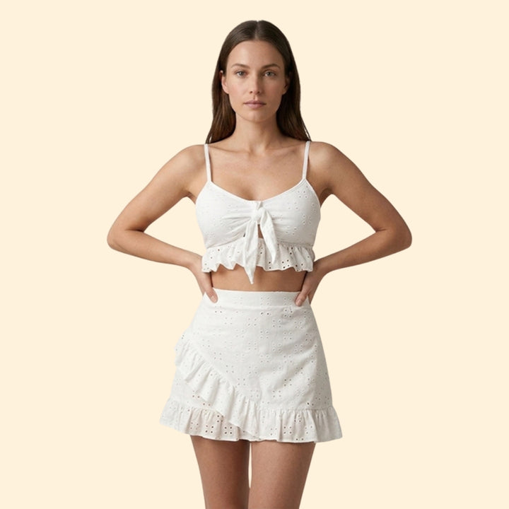 Women's Tie-Front Crop Top and Skirt Set for Summer