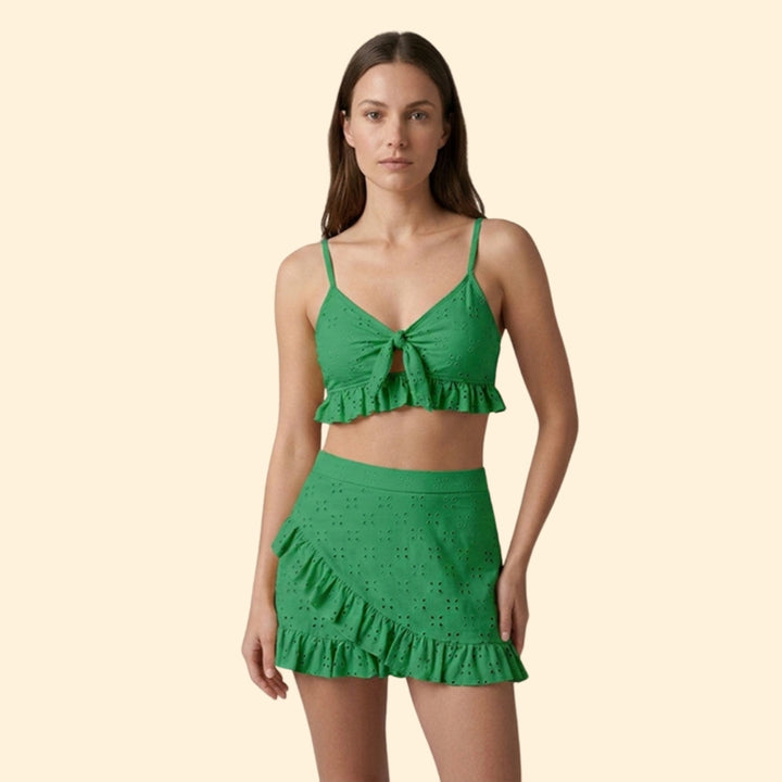 Women's Tie-Front Crop Top and Skirt Set for Summer
