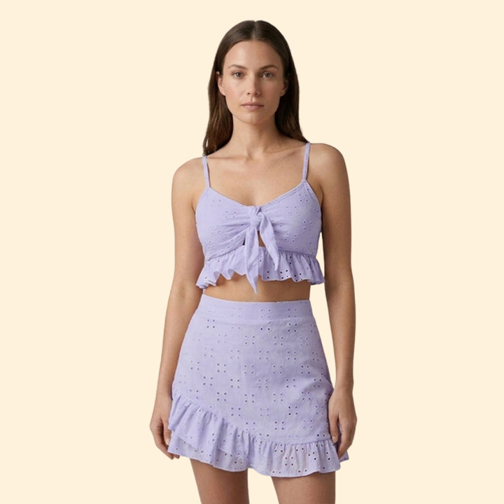 Women's Tie-Front Crop Top and Skirt Set for Summer