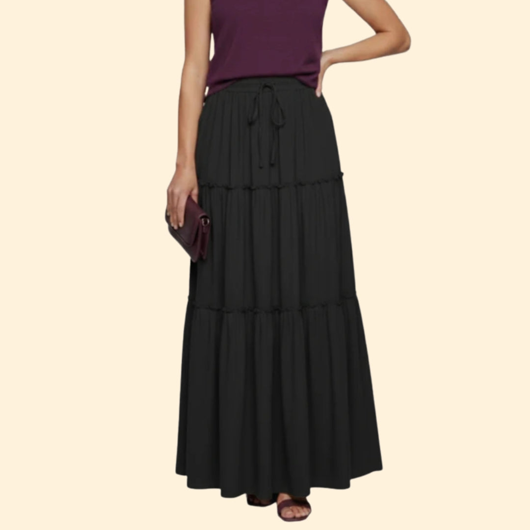 Women's Tiered Maxi Skirt with Drawstring Waist