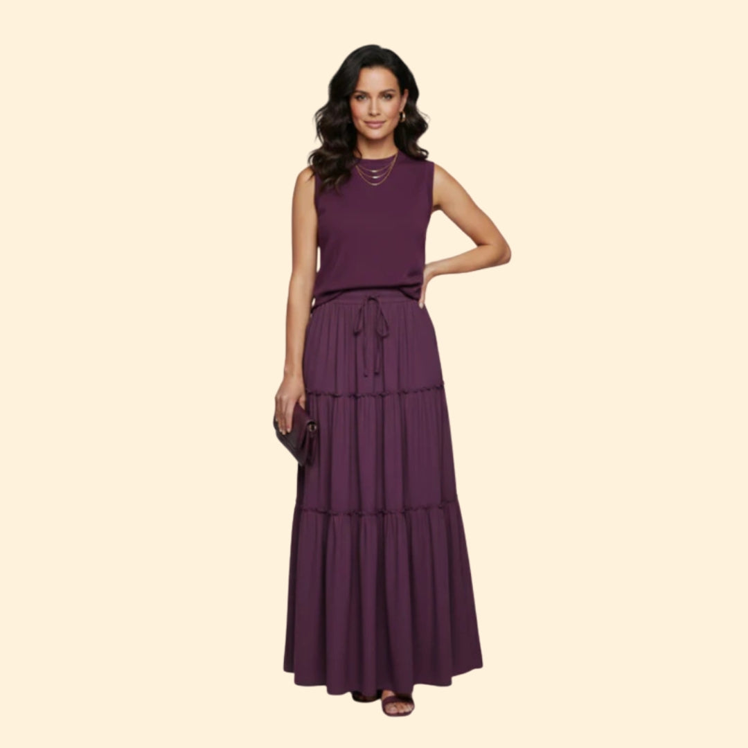 Women's Tiered Maxi Skirt with Drawstring Waist