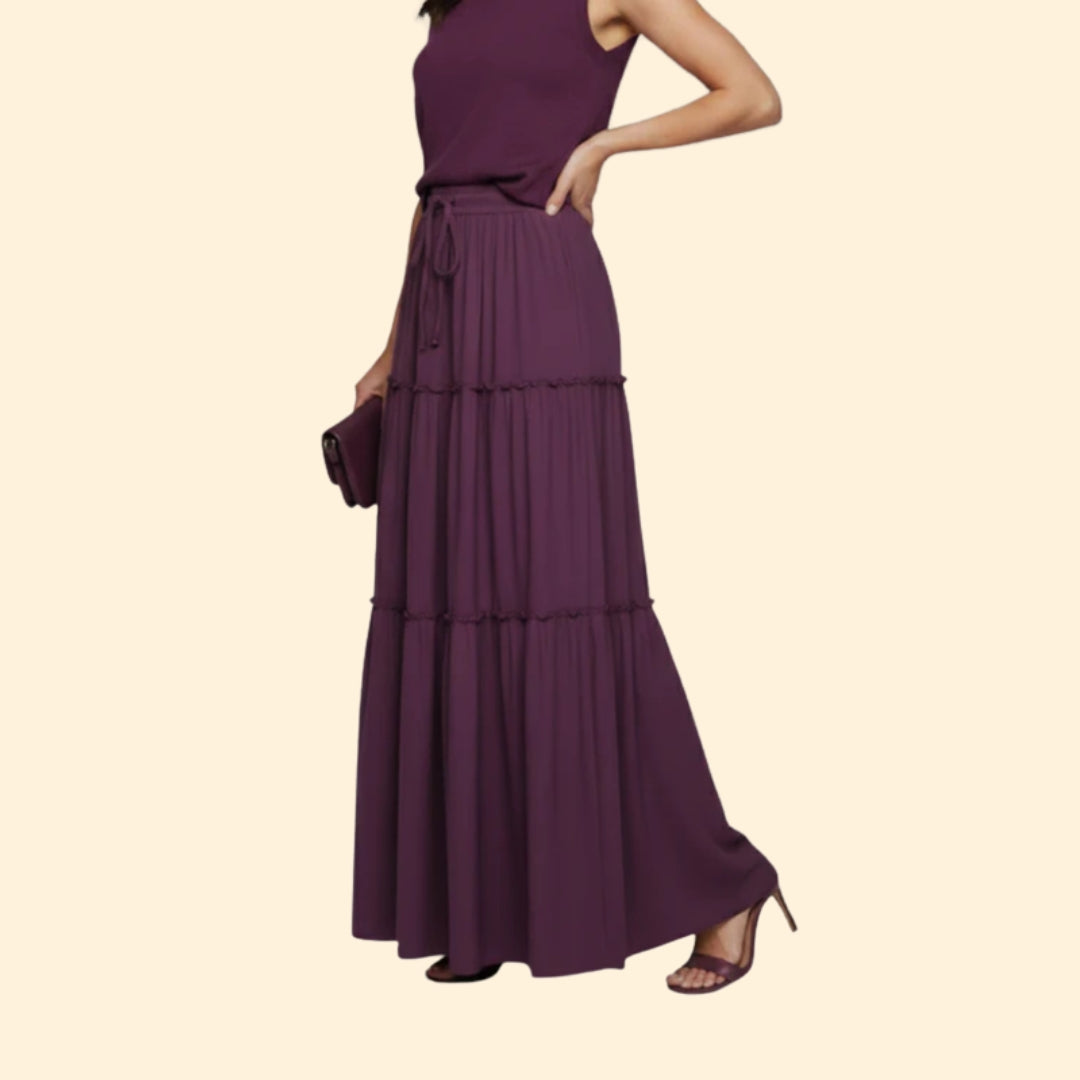Women's Tiered Maxi Skirt with Drawstring Waist