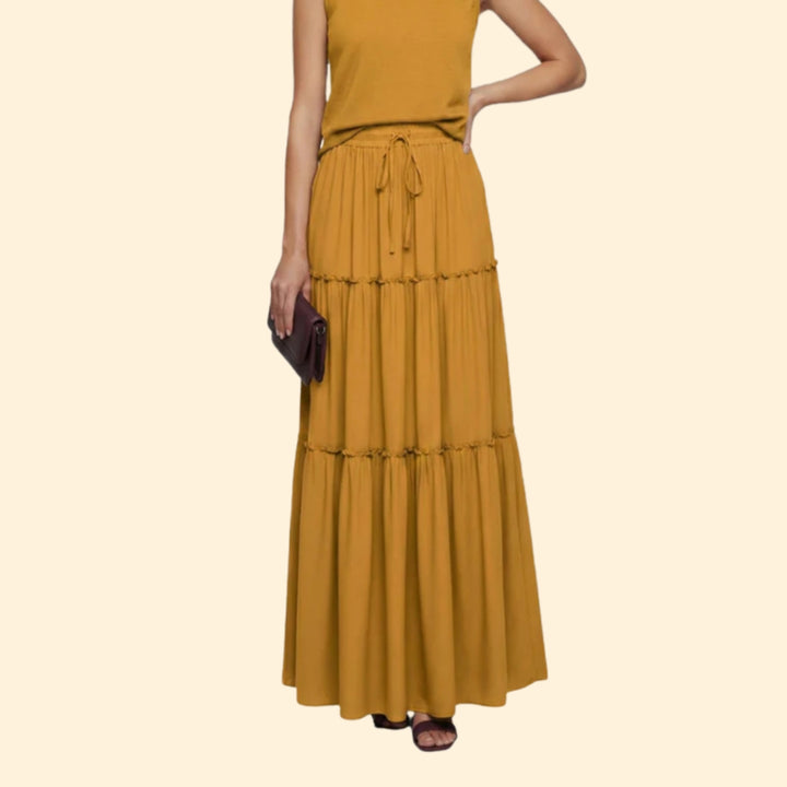 Women's Tiered Maxi Skirt with Drawstring Waist