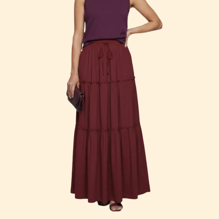 Women's Tiered Maxi Skirt with Drawstring Waist