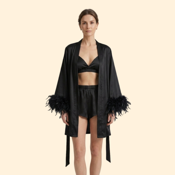 Women's Trendy Feather-Trim Robe