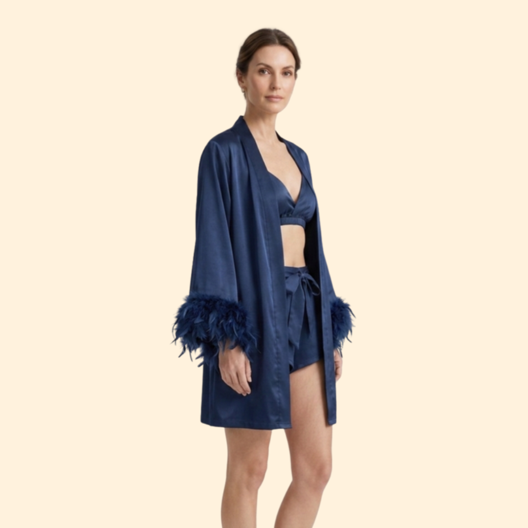 Women's Trendy Feather-Trim Robe