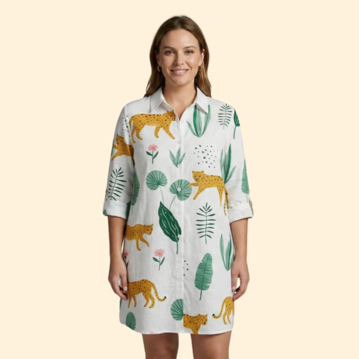 Women's Tropical Leaf Print Beach Dress