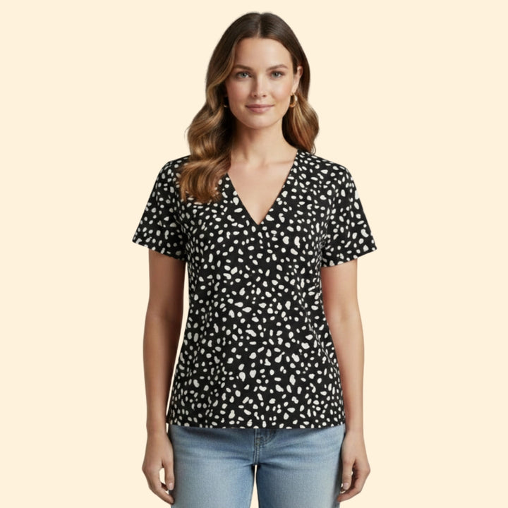 Women's V-Neck Animal Print Top