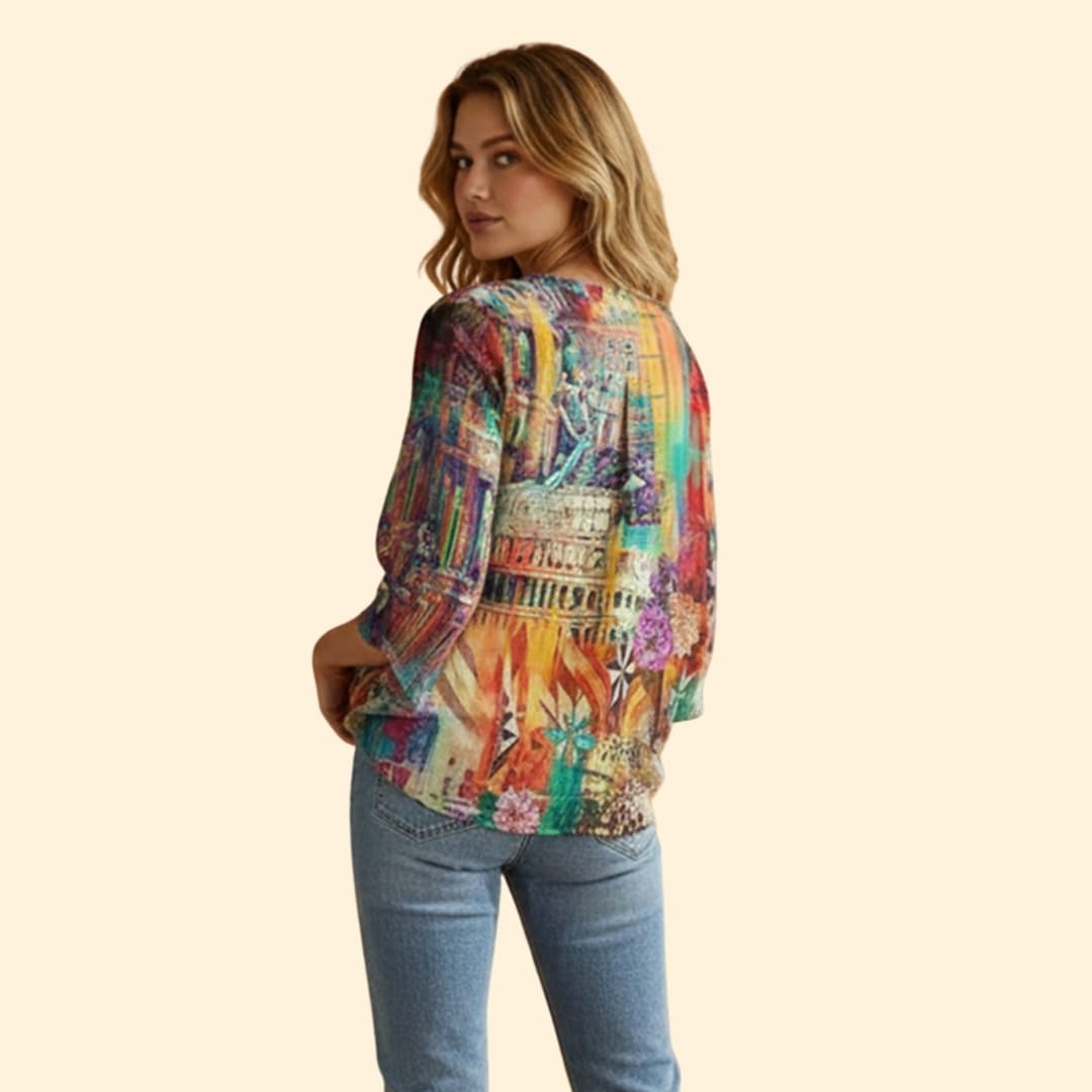 Women's Vibrant Artistic Print Button-Down Shirt