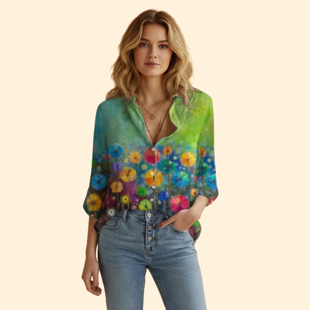 Women's Vibrant Artistic Print Button-Down Shirt