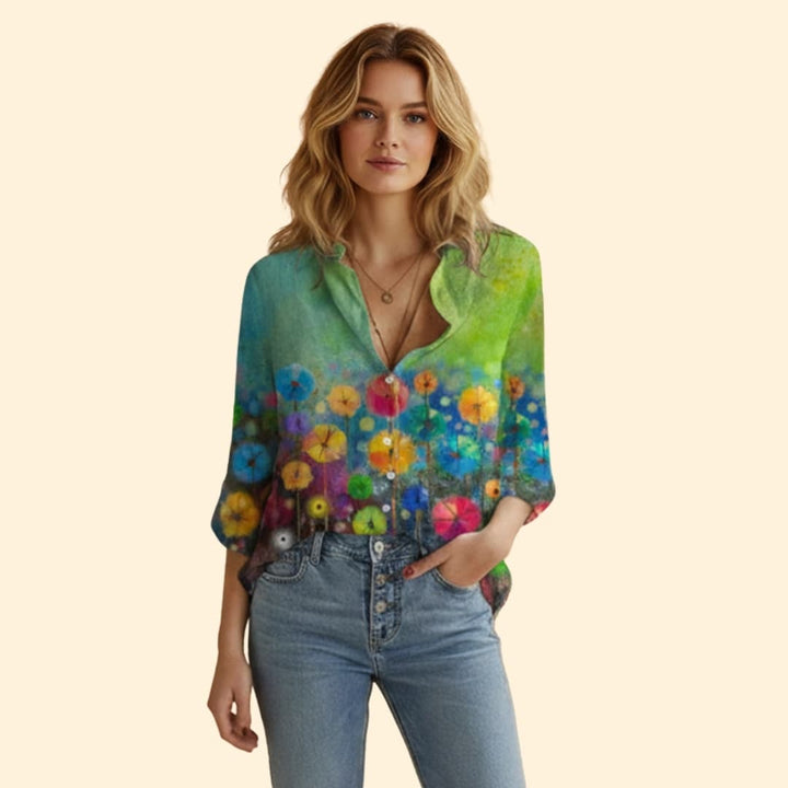Women's Vibrant Artistic Print Button-Down Shirt