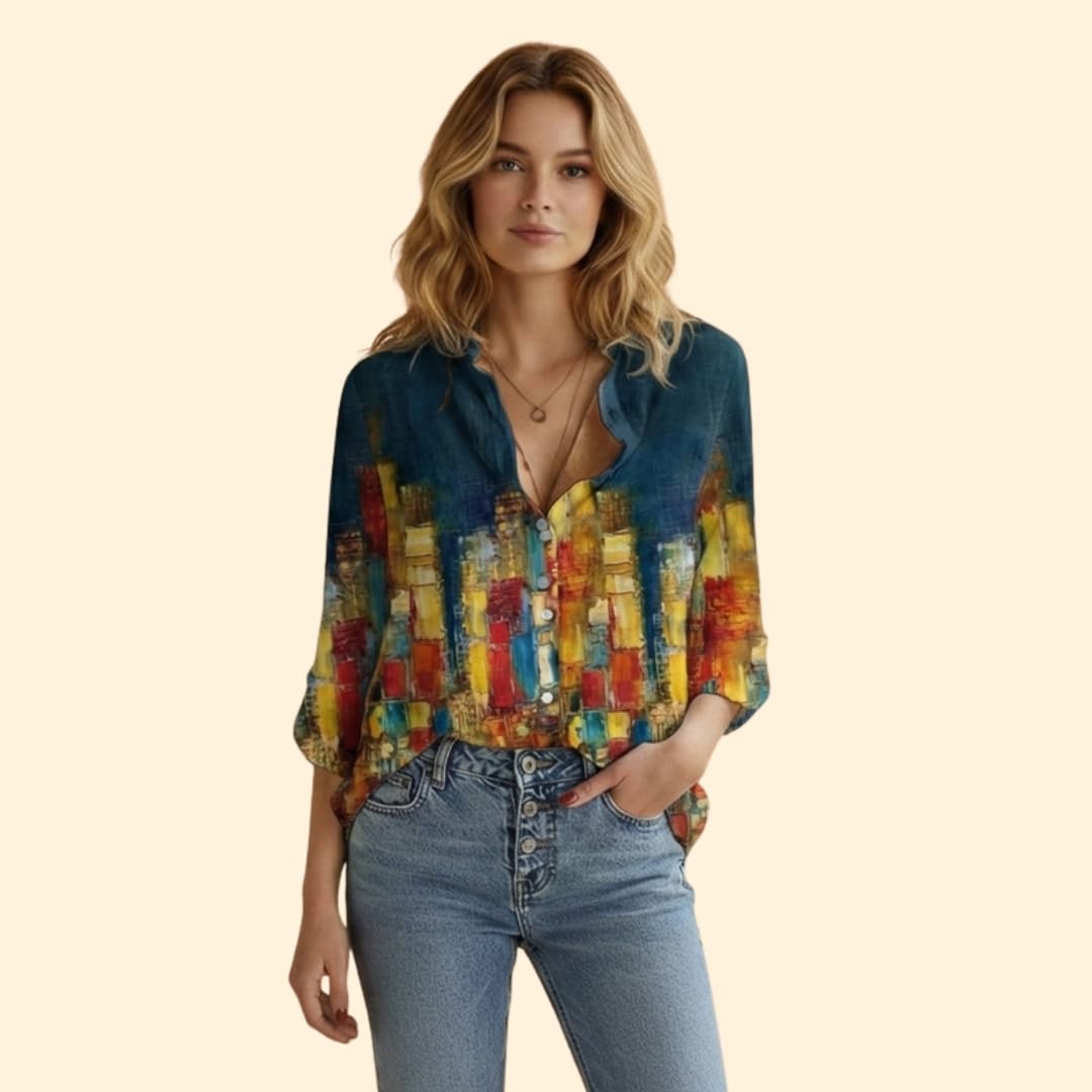 Women's Vibrant Artistic Print Button-Down Shirt