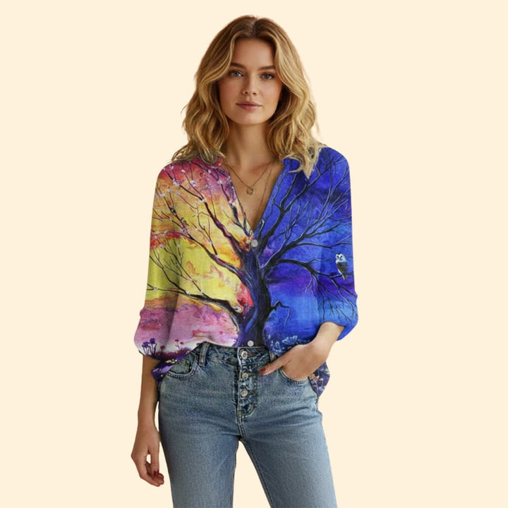Women's Vibrant Artistic Print Button-Down Shirt