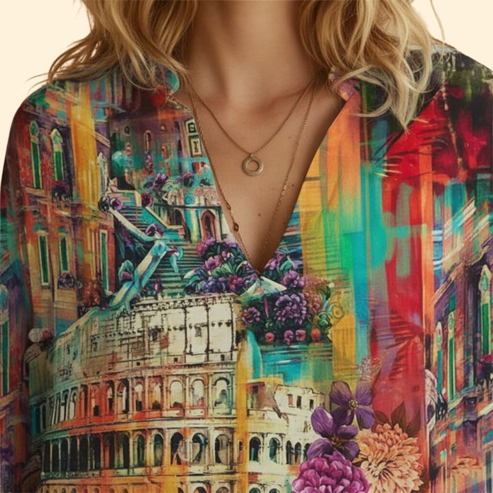 Women's Vibrant Artistic Print Button-Down Shirt