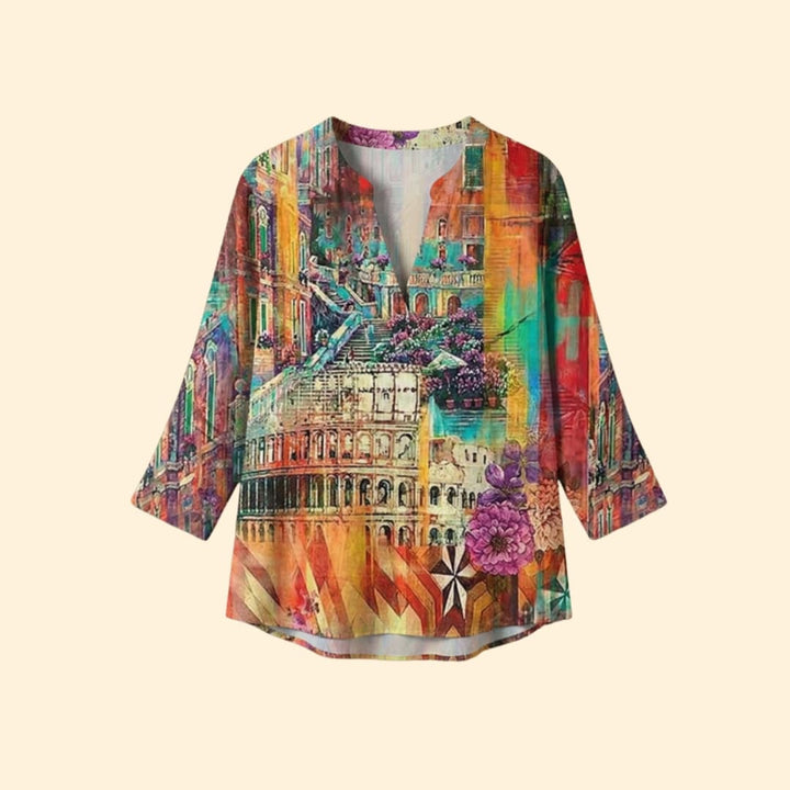 Women's Vibrant Artistic Print Button-Down Shirt