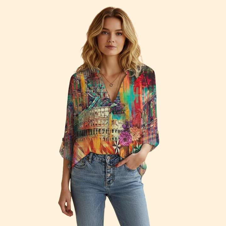 Women's Vibrant Artistic Print Button-Down Shirt