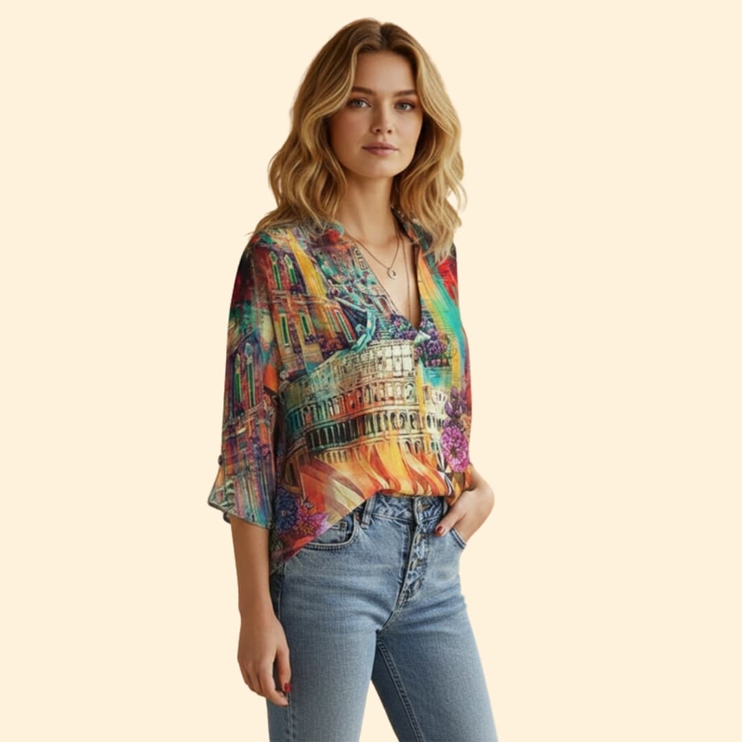 Women's Vibrant Artistic Print Button-Down Shirt