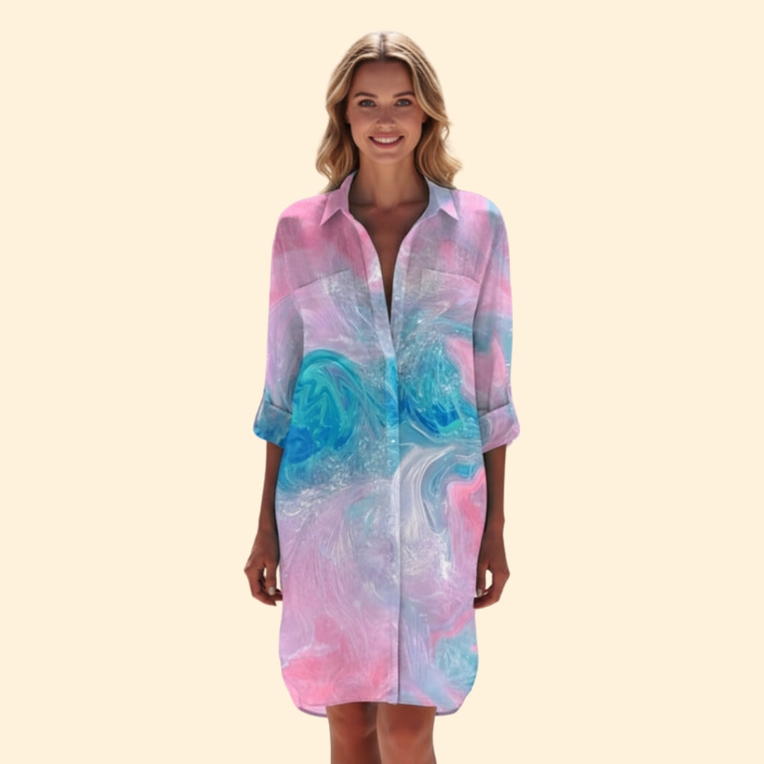 Women's Vibrant Floral Shirt Dress