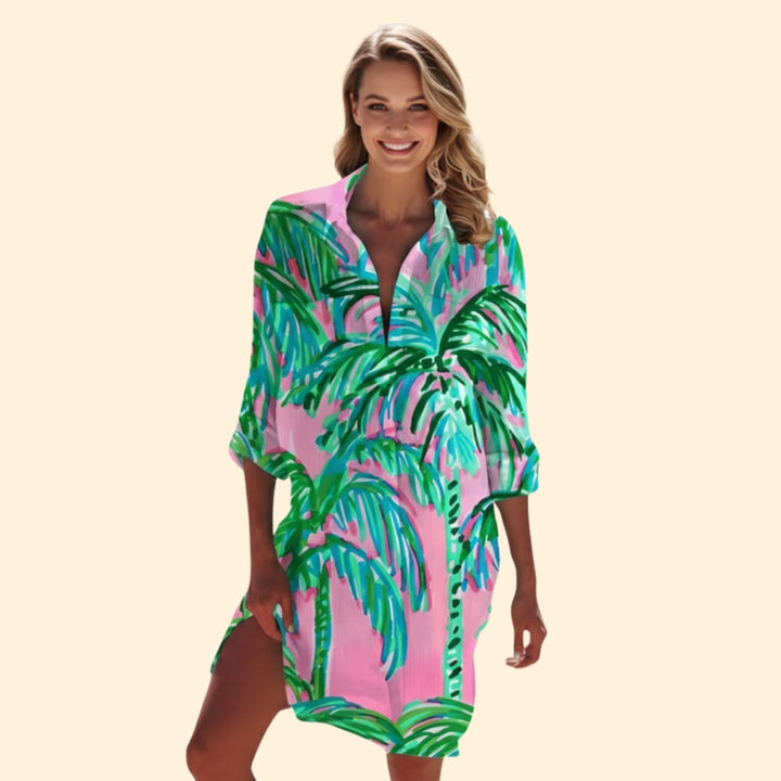 Women's Vibrant Floral Shirt Dress