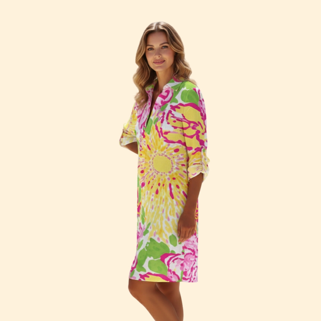 Women's Vibrant Floral Shirt Dress