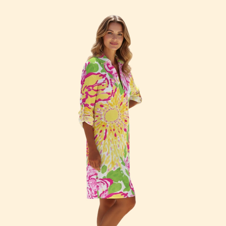 Women's Vibrant Floral Shirt Dress