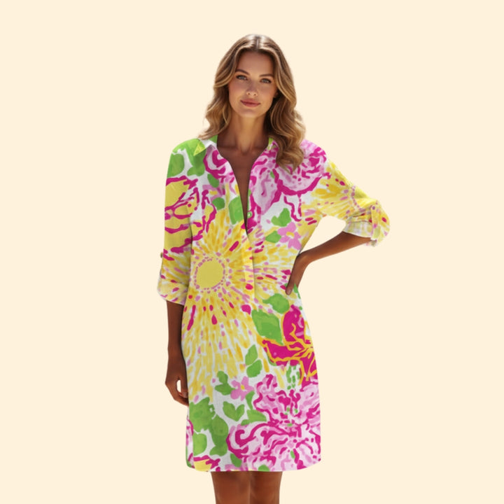 Women's Vibrant Floral Shirt Dress