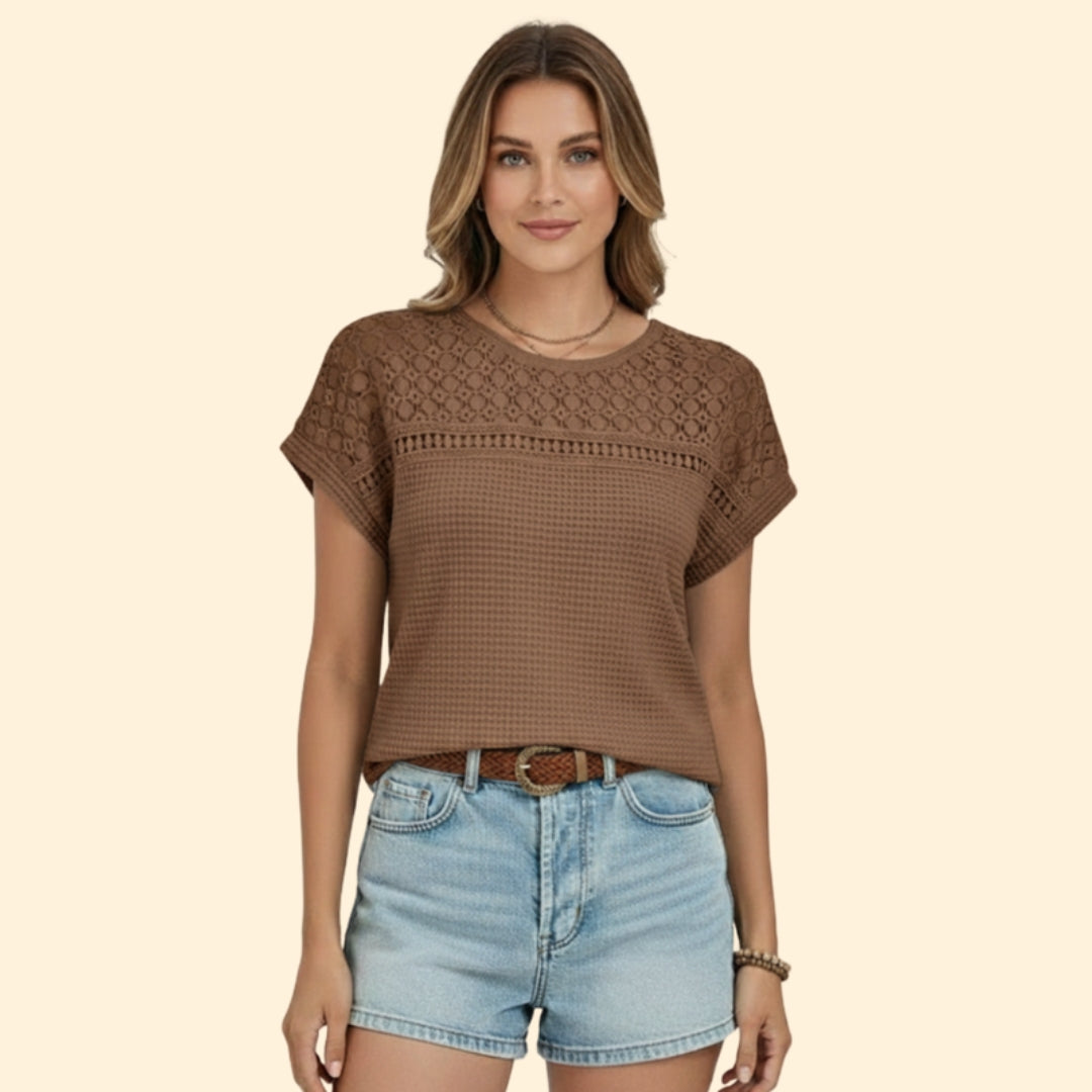 Women's Waffle Knit Lace T-shirt