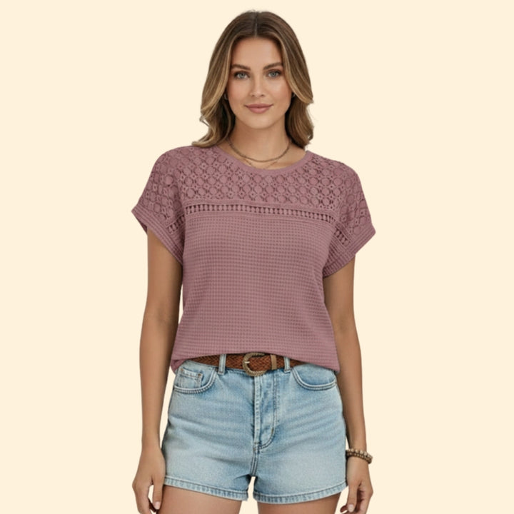 Women's Waffle Knit Lace T-shirt