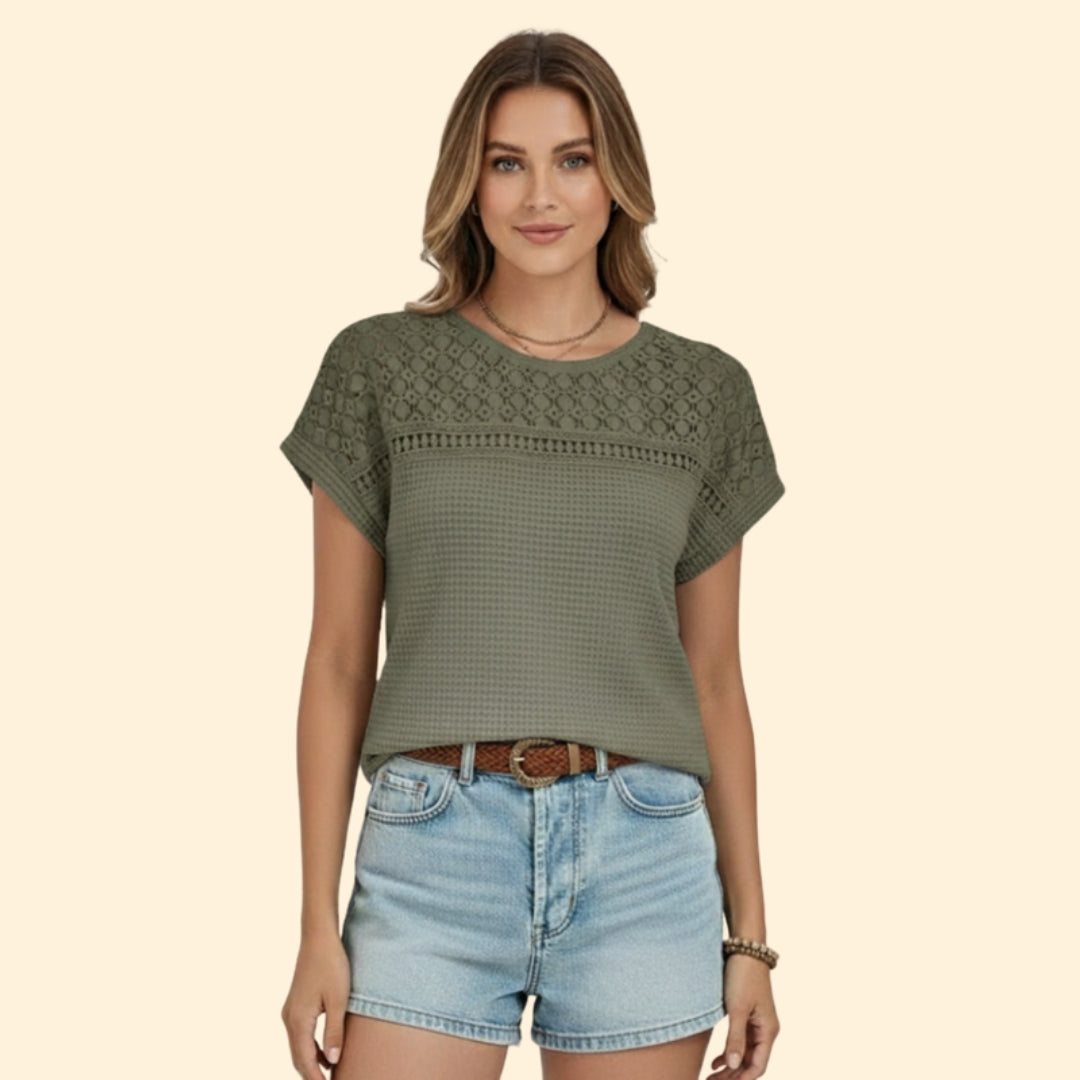 Women's Waffle Knit Lace T-shirt