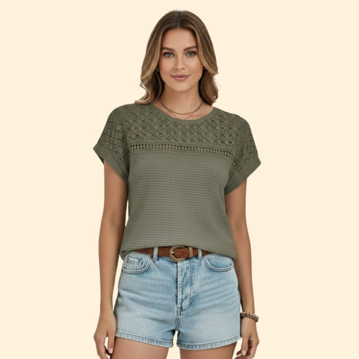 Women's Waffle Knit Lace T-shirt