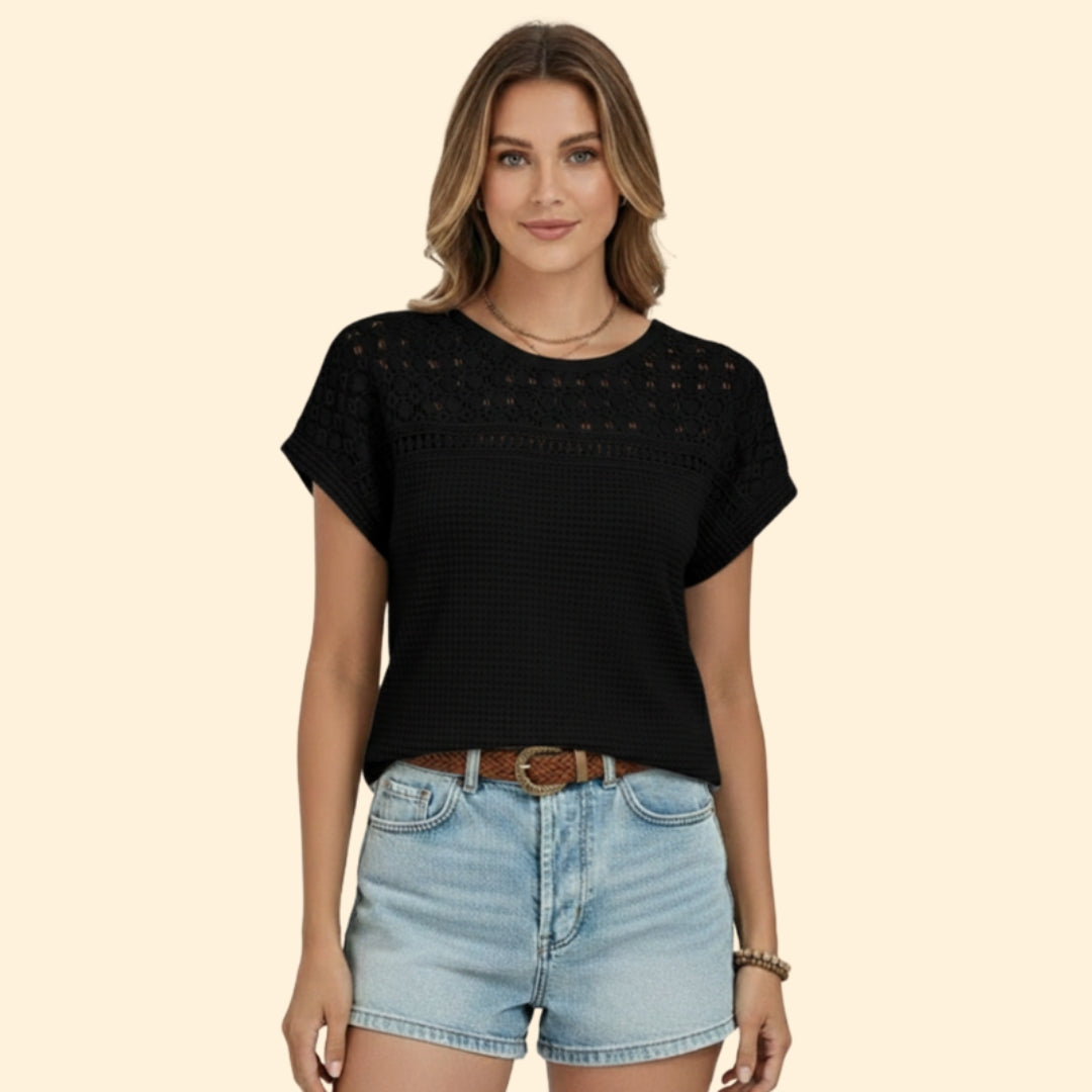 Women's Waffle Knit Lace T-shirt