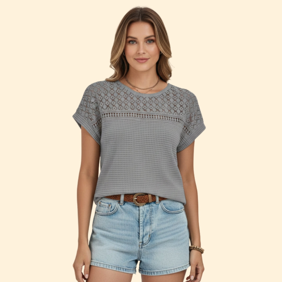 Women's Waffle Knit Lace T-shirt