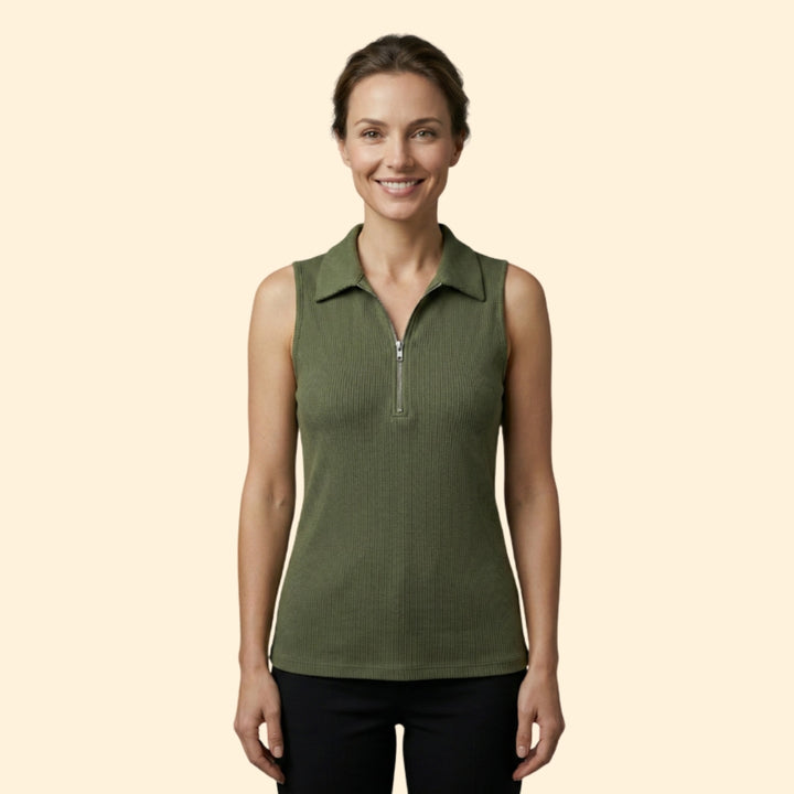 Women's Zip-Up Ribbed Top