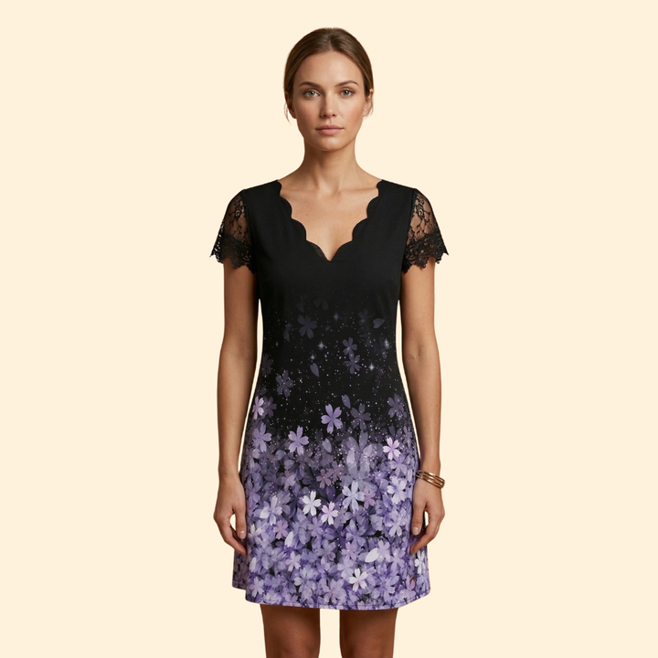 Women's Short Sleeve Lace Accent Dress