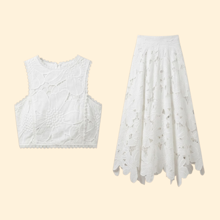 Women's Floral Lace Crop Top & Skirt Set