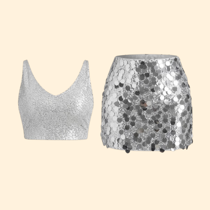 Women's Sequin Crop Top & Skirt Set