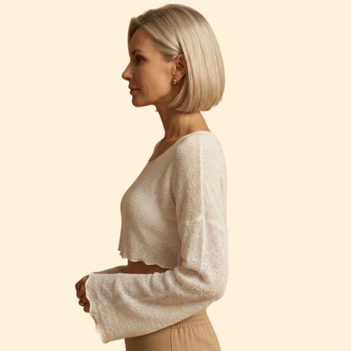 Women's Textured Crop Top with Wide Sleeves