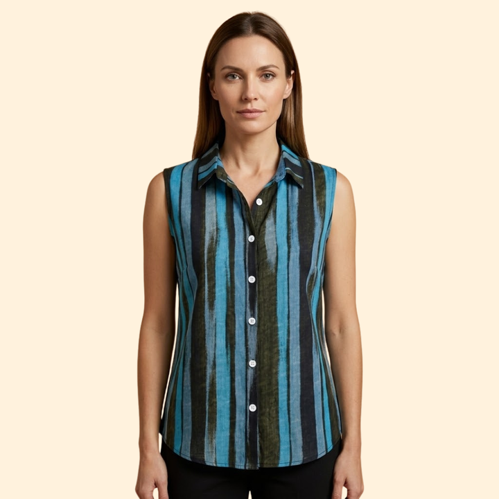 Women's classic sleeveless button-down blouse Sleeveless cut for Office Wear