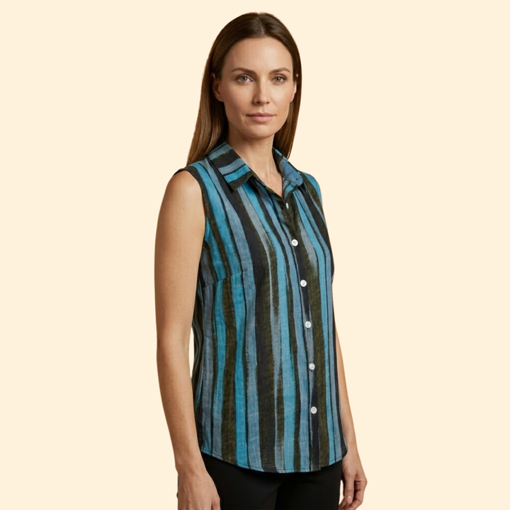 Women's classic sleeveless button-down blouse Sleeveless cut for Office Wear