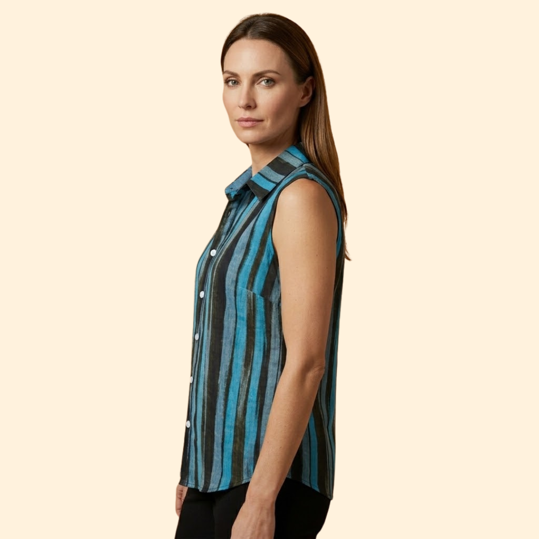 Women's classic sleeveless button-down blouse Sleeveless cut for Office Wear